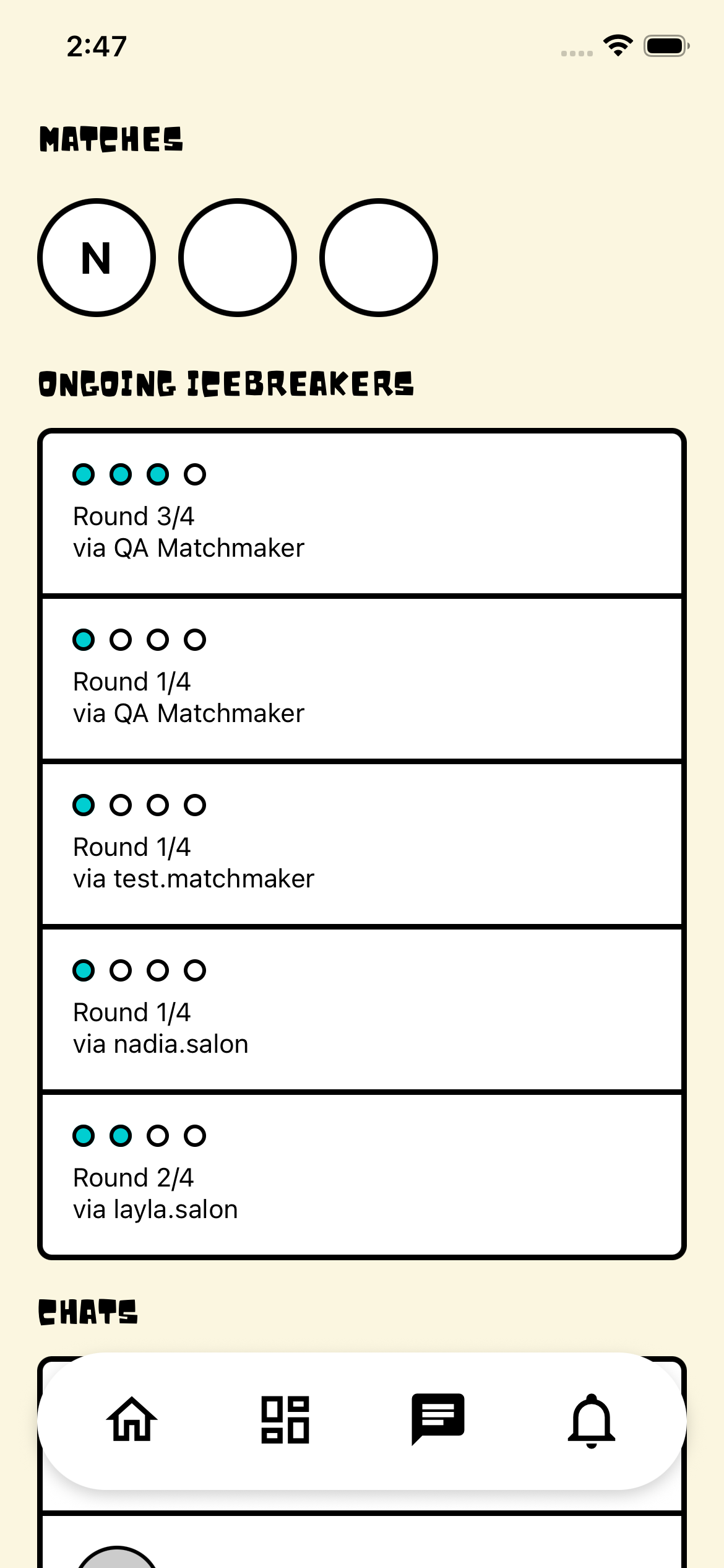 Salonat: in-app screen